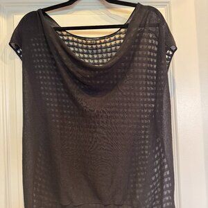 Eileen Fisher Sheer Cotton Mesh Top - black - L
